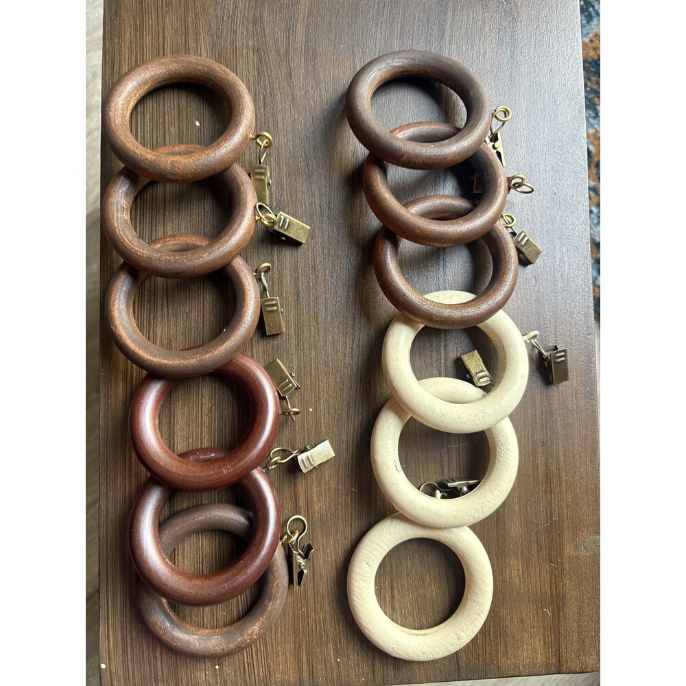 Vintage Wooden Curtain Drapery Hanger Rings with Clips